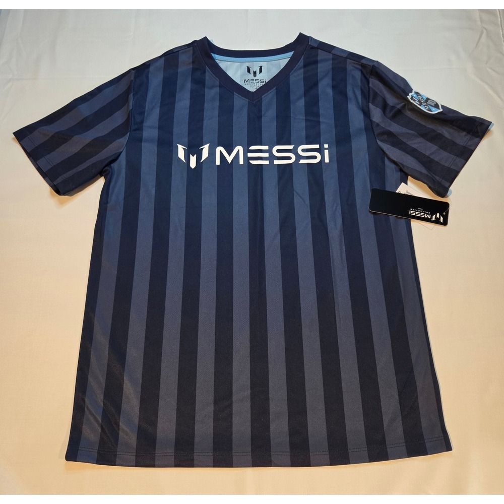 Messi Collection Boys Soccer Jersey Blue Striped Shirt XL 18  NWT